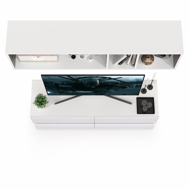 ТВ тумба Сидней с полкой цвет белый/чёрный/фасады МДФ белый глянец