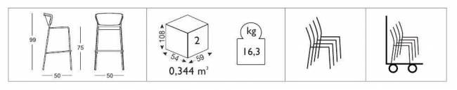 Стул барный Lisa Wood черный глянцевый никель, беленый бук 500х500х990 мм
