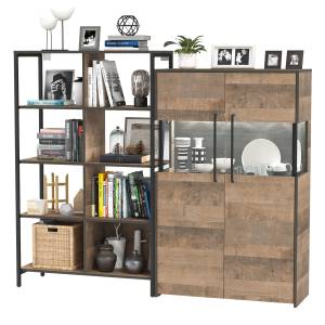 Стеллаж Трувор 13.151.02 с комодом с витриной с подсветкой цвет дуб гранж песочный/интра