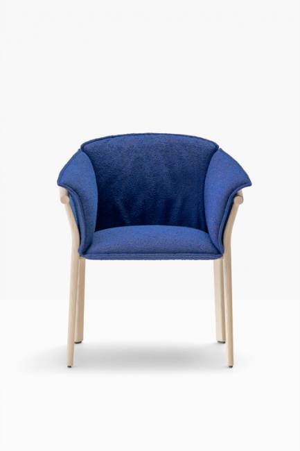 Кресло деревянное с подушкой Lamorisse Wood беленый ясень, синий 730х590х790 мм