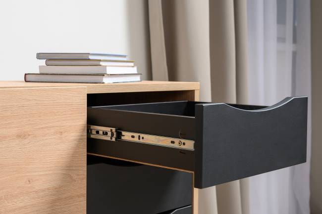 Рабочее место для двоих человек из двух письменных столов и комода Брюс цвет чёрный/Battle rock Santiago/столешница МДФ ель карпатская