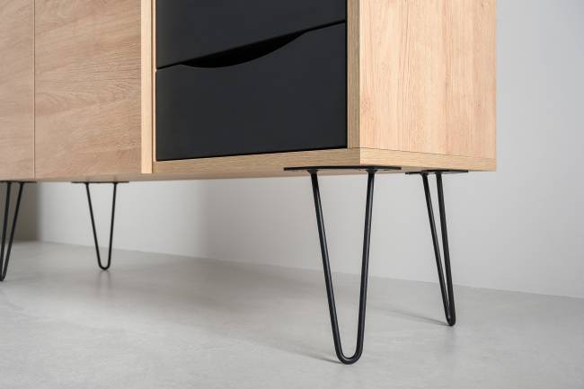 Рабочее место для двоих человек из двух письменных столов и комода Брюс цвет чёрный/Battle rock Santiago/столешница МДФ ель карпатская