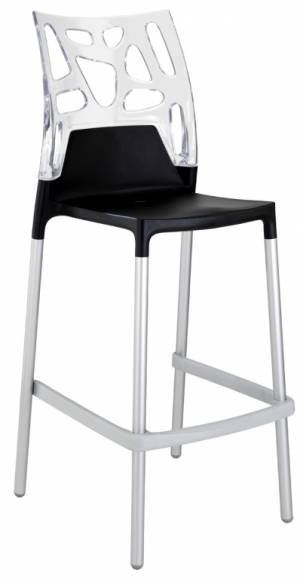 Стул пластиковый барный Ego-Rock Bar сатинированный алюминий, черный матовый, прозрачный 480х540х1130 мм