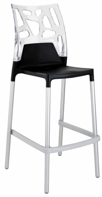 Стул пластиковый барный Ego-Rock Bar сатинированный алюминий, черный матовый, прозрачный 480х540х1130 мм Стул пластиковый барный Ego-Rock Bar сатинированный алюминий, черный матовый, прозрачный 480х540х1130 мм