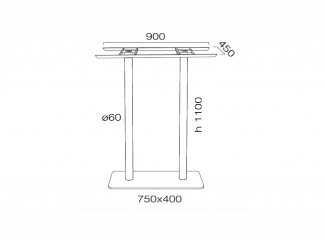 Подстолье металлическое барное Lotus Square 750х400х1100 мм