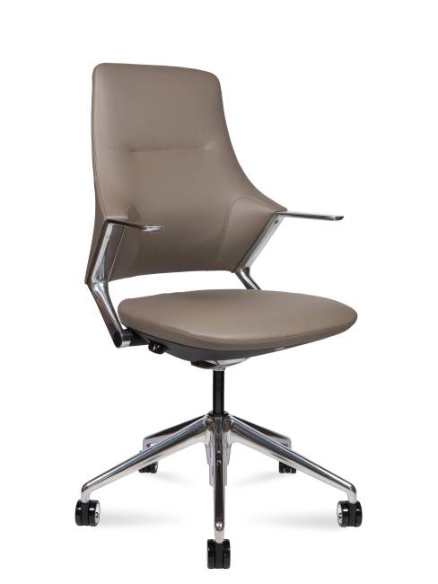 Кресло офисное / Хан LB / Han LB / серая кожа /  алюминевая крестовина