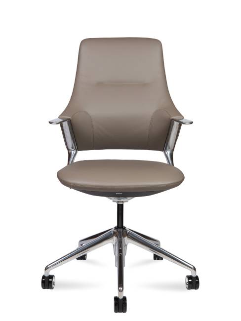 Кресло офисное / Хан LB / Han LB / серая кожа /  алюминевая крестовина