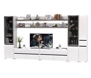 Мебель для гостиной модульная Сидней комплектация № 116 цвет белый/чёрный/МДФ белый глянец