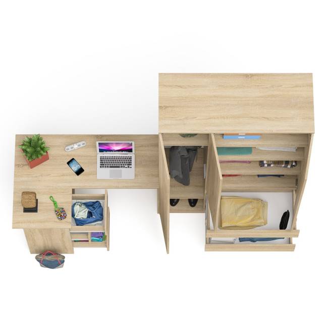 Компьютерный стол угловой МС-16 левый со шкаф-комодом с дверкой 1200 Мори цвет дуб сонома