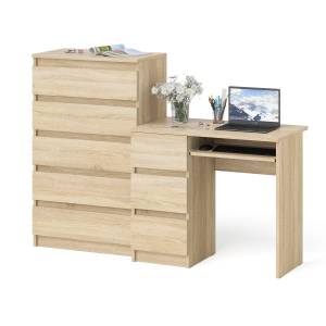 Комод высокий Мори МК700 5-ть ящиков и стол компьютерный Мори МС-6 левый цвет дуб сонома