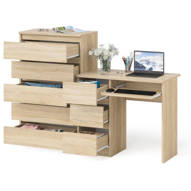 Комод высокий Мори МК700 5-ть ящиков и стол компьютерный Мори МС-6 левый цвет дуб сонома