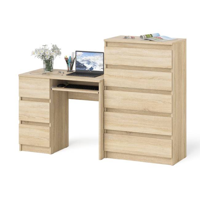 Комод высокий Мори МК700 5-ть ящиков и стол компьютерный Мори МС-6 левый цвет дуб сонома
