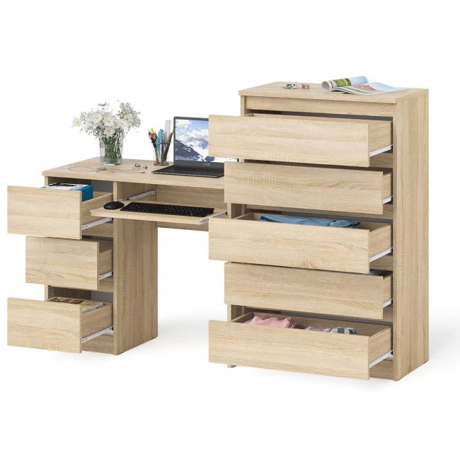 Комод высокий Мори МК700 5-ть ящиков и стол компьютерный Мори МС-6 левый цвет дуб сонома