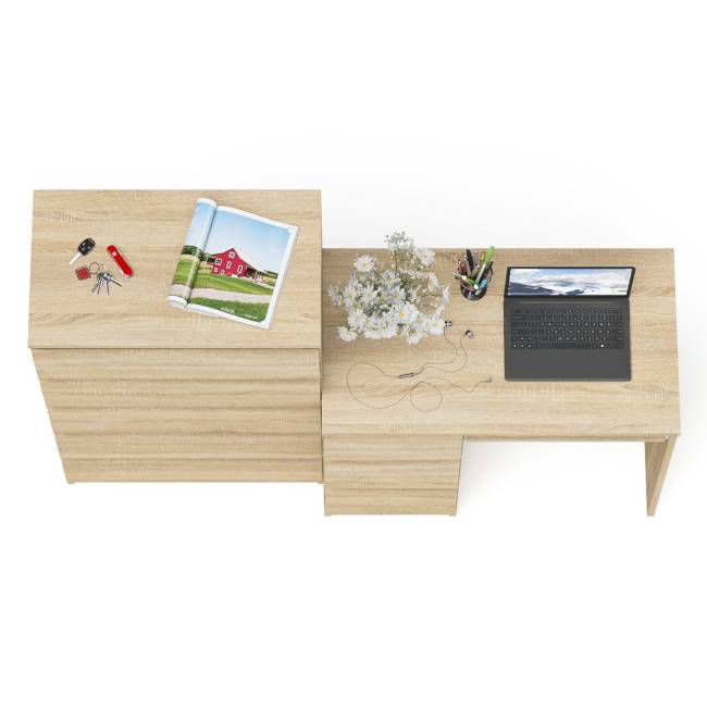 Комод высокий Мори МК700 5-ть ящиков и стол компьютерный Мори МС-6 левый цвет дуб сонома