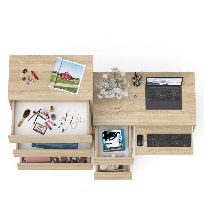 Комод высокий Мори МК700 5-ть ящиков и стол компьютерный Мори МС-6 левый цвет дуб сонома