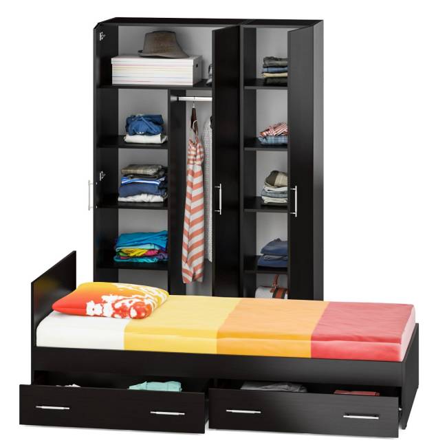 Спальный гарнитур № 1 Стандарт с кроватью 900 с ящиками цвет венге Спальный гарнитур № 1 Стандарт с кроватью 900 с ящиками цвет венге