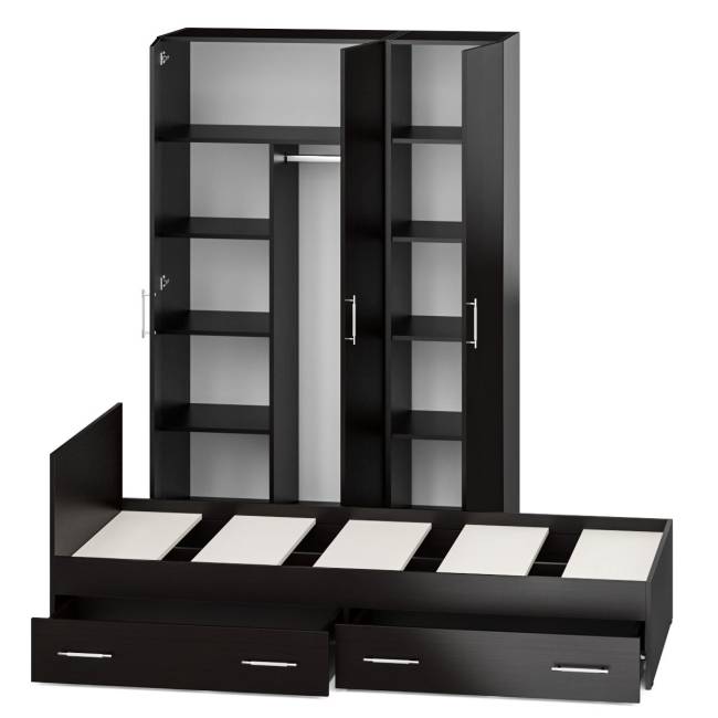 Спальный гарнитур № 1 Стандарт с кроватью 900 с ящиками цвет венге Спальный гарнитур № 1 Стандарт с кроватью 900 с ящиками цвет венге