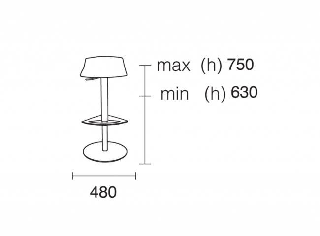 Табурет пластиковый барный X-Treme B Pro полированный, хромированный, черный 480х480х750-870 мм