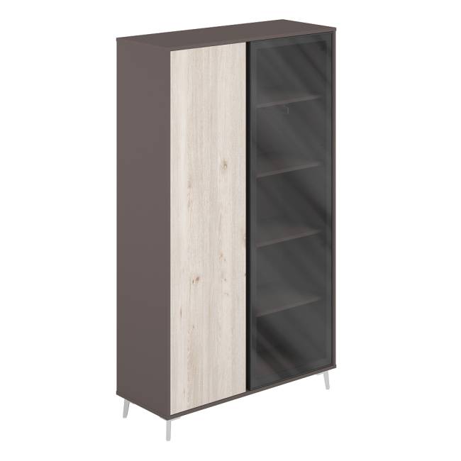 SR.314.WF.DN.GLB / Шкаф высокий комбинированый (ЛДСП/Стекло) 1166х450х2000 / корпус: вольфрам; фасады: дуб тоскана/стекло