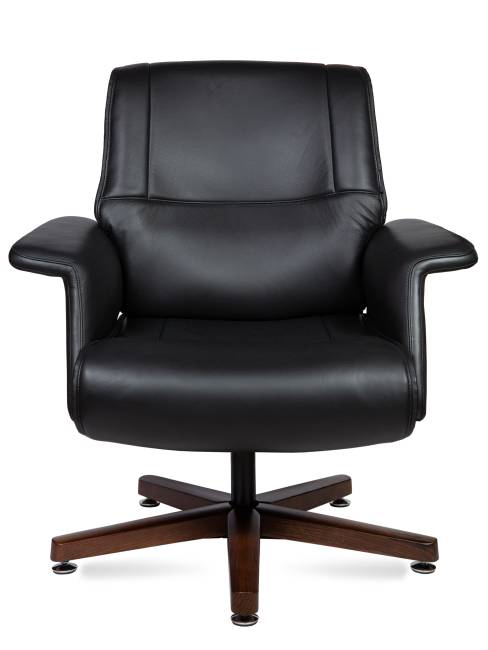 Кресло офисное / Вагнер CF / черная кожа/ натуральное дерево