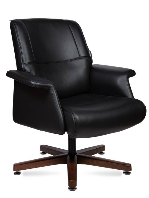 Кресло офисное / Вагнер CF / черная кожа/ натуральное дерево