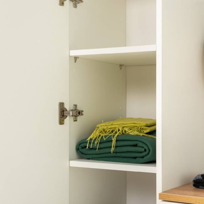 Тумба для обуви с пеналом для одежды и двумя вешалками Октава цвет белый шагрень/дуб крафт золотой