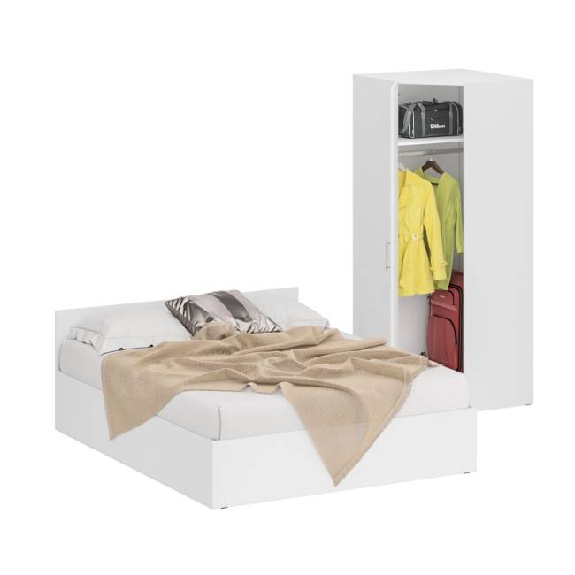 Кровать белая двуспальная 1600 с угловым шкафом Стандарт цвет белый