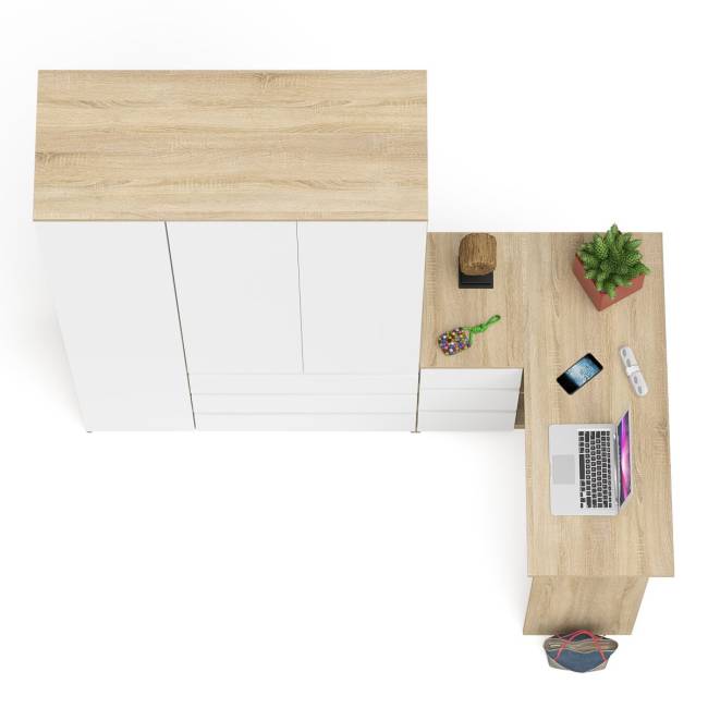 Компьютерный стол угловой МС-16 левый со шкаф-комодом с дверкой 1200 Мори цвет дуб сонома/белый