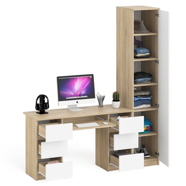 Шкаф однодверный Мори МШ400.1 с компьютерным 2-х тумбовым столом МС-2 цвет дуб сонома/белый