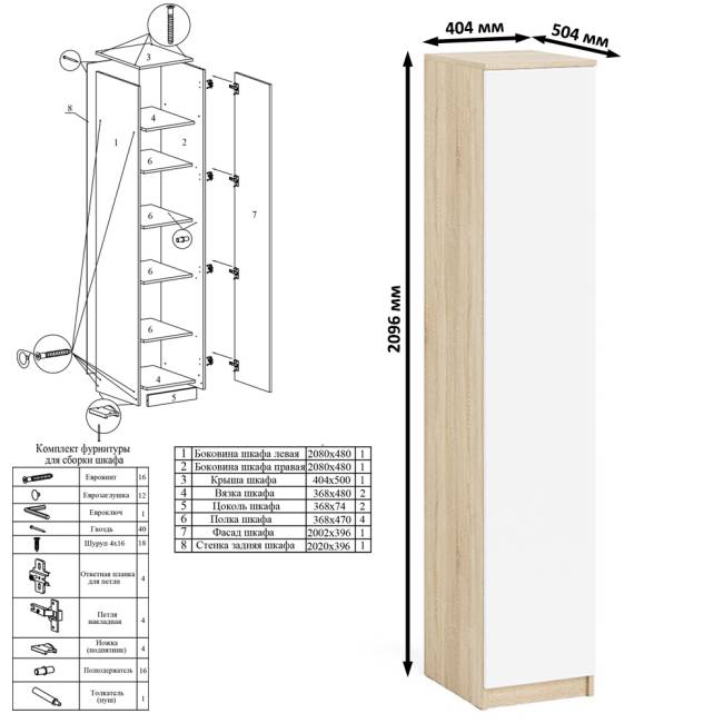 Шкаф однодверный Мори МШ400.1 с компьютерным 2-х тумбовым столом МС-2 цвет дуб сонома/белый