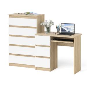 Комод высокий Мори МК700 5-ть ящиков и стол компьютерный Мори МС-6 левый цвет дуб сонома/белый