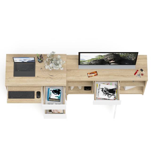 Компьютерный стол три ящика МС-6 правый с тумбой Мори 1204-1 цвет дуб сонома/белый