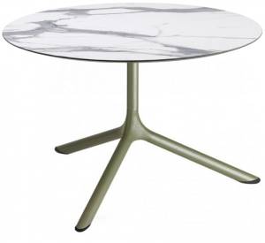 Столик ламинированный кофейный Tripe Maxi оливковый, белый мрамор Каррара Ø800х510 мм