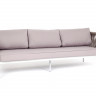 "Касабланка" диван 3-местный плетеный из роупа, каркас алюминий белый муар, роуп бежевый 20мм, ткань бежевая 052