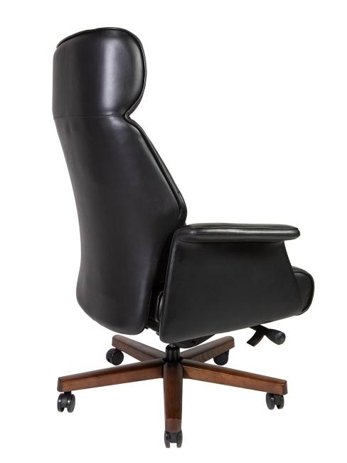 Кресло офисное / Вагнер / черная кожа/ натуральное дерево