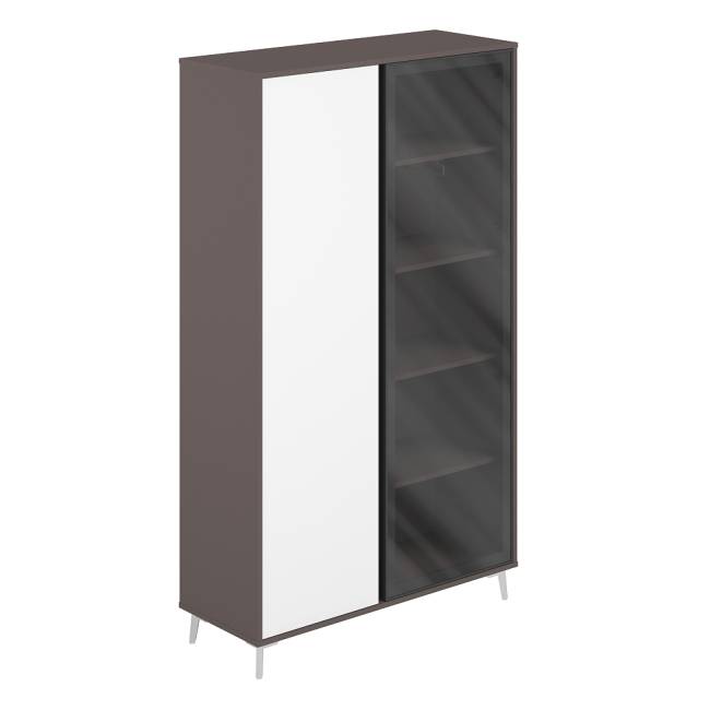 SR.314.WF.WH.GLB / Шкаф высокий комбинированый (ЛДСП/Стекло) 1166х450х2000 / корпус: вольфрам; фасады: белый/стекло