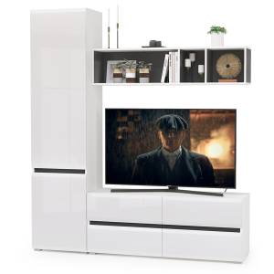 Гостиная Сидней № 4 цвет белый/чёрный/фасады МДФ белый глянец