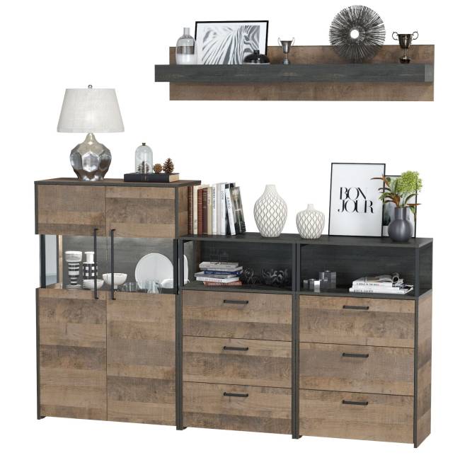 Набор мебели в гостиную с подсветкой серии Трувор № 9 цвет дуб гранж песочный/интра