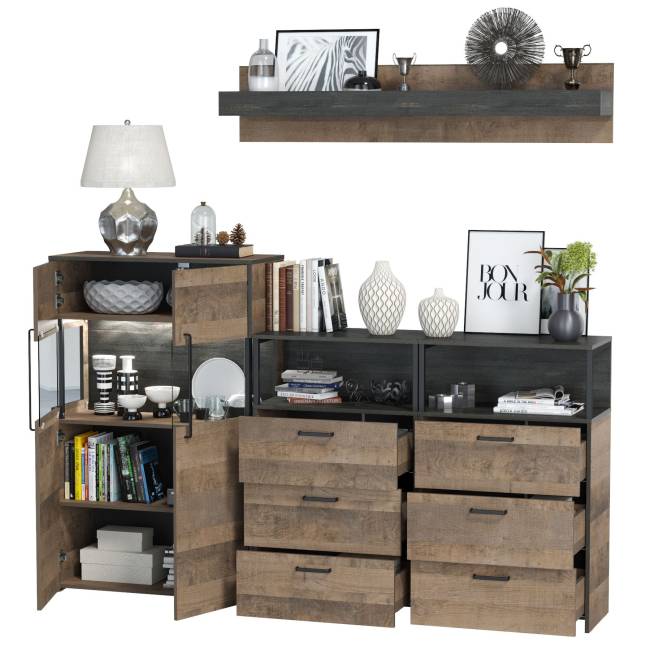 Набор мебели в гостиную с подсветкой серии Трувор № 9 цвет дуб гранж песочный/интра