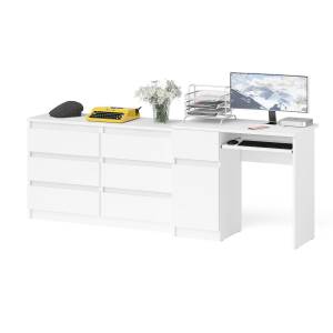 Стол компьютерный МС-1 с дверкой слева с широким комодом 1200 6-ть ящиков Мори цвет белый