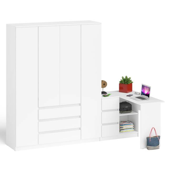 Стол компьютерный угловой с тумбой слева и шкаф 1600 Мори цвет белый