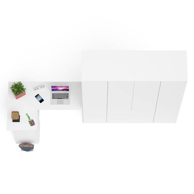 Стол компьютерный угловой с тумбой слева и шкаф 1600 Мори цвет белый