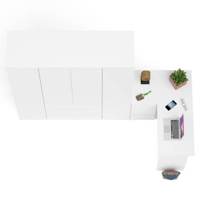 Стол компьютерный угловой с тумбой слева и шкаф 1600 Мори цвет белый