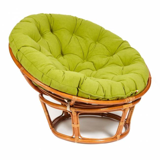Кресло PAPASAN/ПАПАСАН 23/01 W  /с подушкой/ диаметр подушки 125 см, 115х101х104 см, Cognac (коньяк), флок Олива, 23 Cognac (коньяк)
