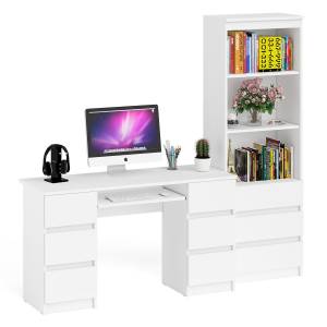 Стеллаж с ящиками и нишами Мори МСТ600 и стол компьютерный МС-2 с шестью ящиками цвет белый