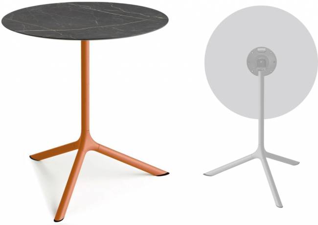 Стол ламинированный обеденный складной Tripe Maxi Folding терракотовый, черный мрамор Сахара Ø800х740 мм