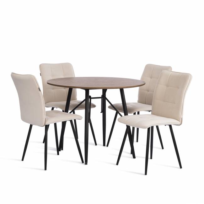 Стул обеденный Bari флок , молочный/черный, 4, 46х55х89 белый флок