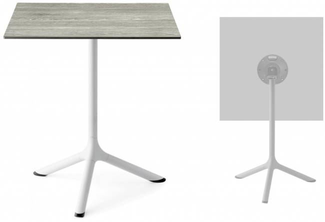 Стол ламинированный обеденный складной Tripe Folding белый, состаренный серый дуб 600х600х740 мм Стол ламинированный обеденный складной Tripe Folding белый, состаренный серый дуб 600х600х740 мм