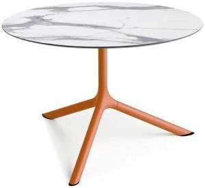 Столик ламинированный кофейный Tripe Maxi терракотовый, белый мрамор Каррара Ø800х510 мм