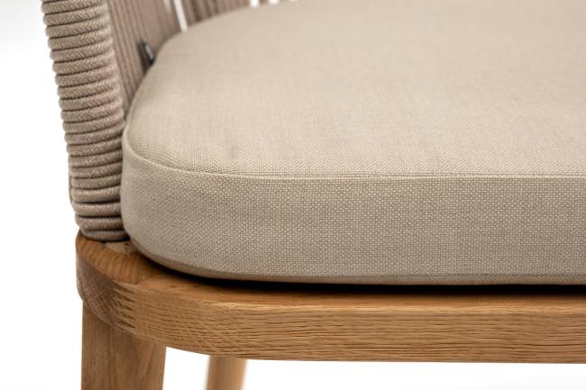 "Лион" стул плетеный из роупа, основание дуб, роуп бежевый круглый, ткань бежевая